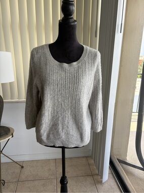 Eric Bompard Paris 100 Pure Cashmere Gray Open Knit Sweater Womens XL French